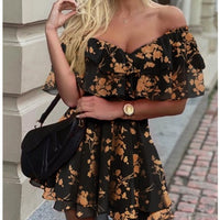 One-line neck strapless ruffle dress
