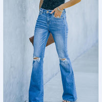 New Women's Denim Trousers With Ripped Holes And Washed Thin