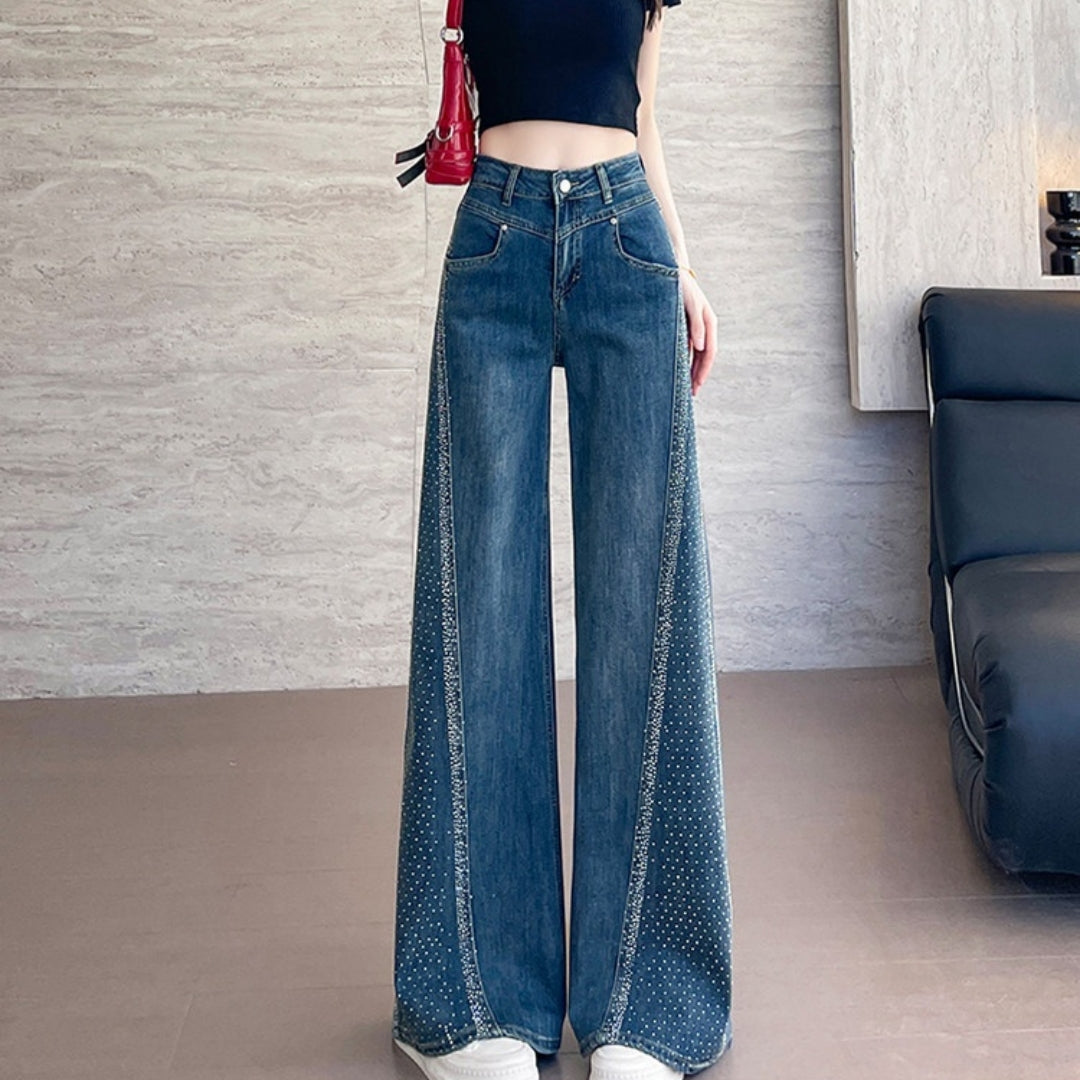 stone Embellished Flared Denim Jeans