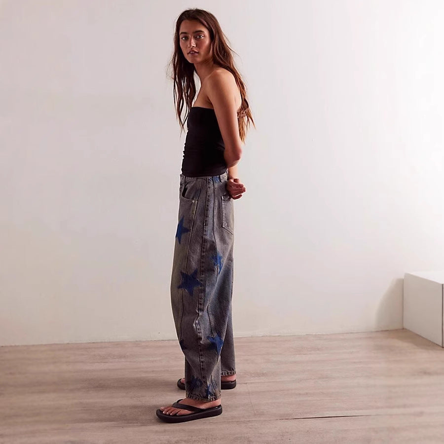 Casual Loose Mid Waist Cylindrical Women's Jeans