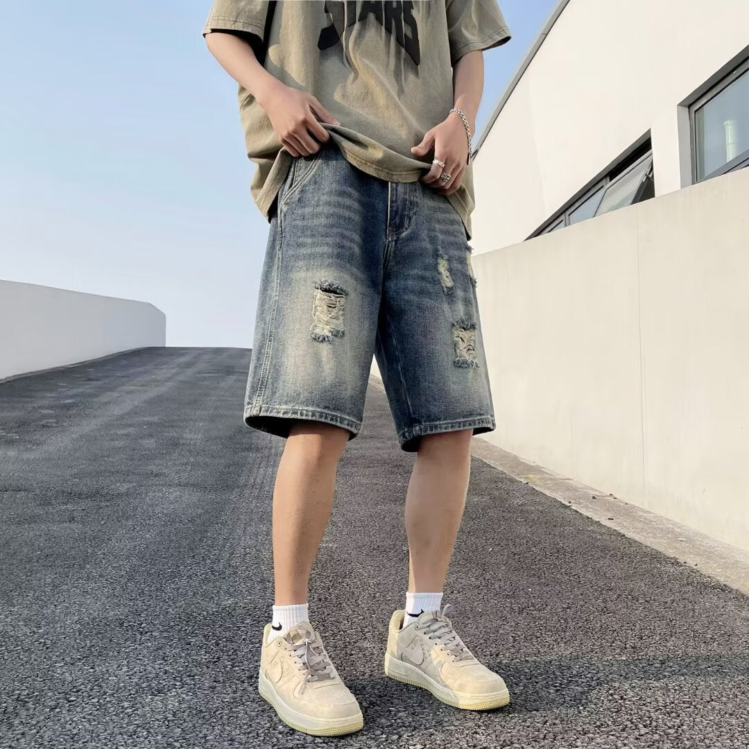 Retro Tattered Jeans Men's Denim Shorts