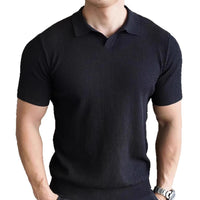 Men's Casual Knitted Polo Shirt With Short Sleeves And A Turn-down Collar