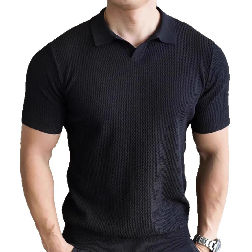 Men's Casual Knitted Polo Shirt With Short Sleeves And A Turn-down Collar