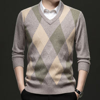 Mens Stylish Casual V-Neck Knitted Sweater