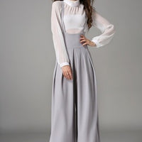 Cropped suspenders wide-leg pants