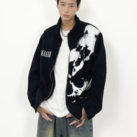 Embroidered Skull Print Black Denim Jacket