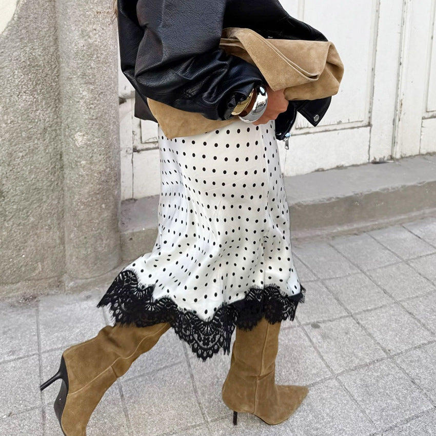 Women's New Arrival Lace-Patchwork Polka-Dot Skirt
