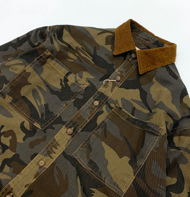 American Retro Camouflage Shirt Men's Corduroy Stitching Lapel