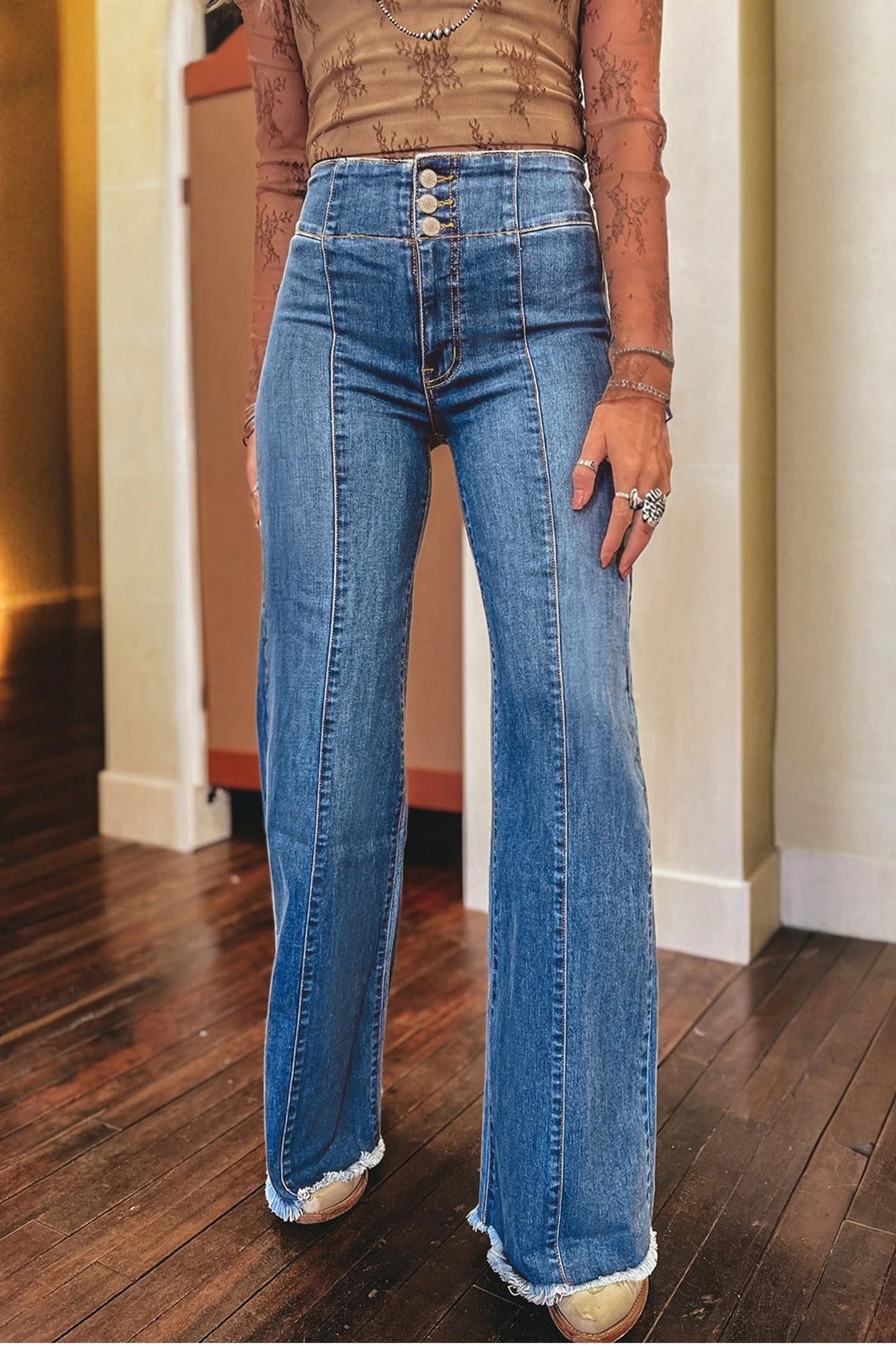 Women's Solid-Color Fashionable Casual Slimming Flared Denim Trousers