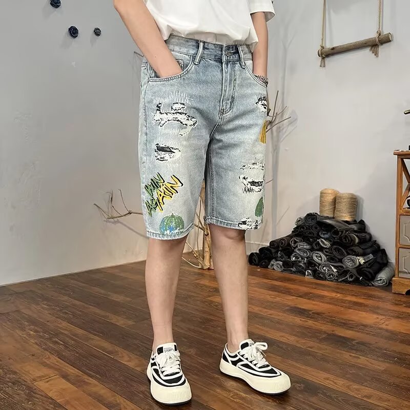 Retro Distressed Cropped Ripped Shorts