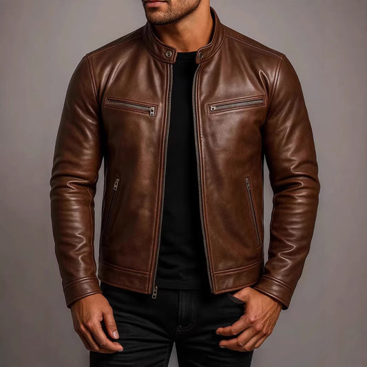 Mens PU Leather Motorcycle Jacket