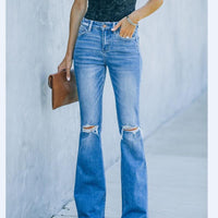 New Women's Denim Trousers With Ripped Holes And Washed Thin