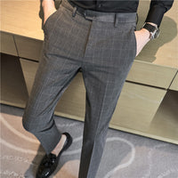 Textured Plaid Pants Slim-fit