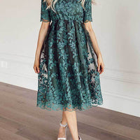 Plus Size Mid-length Lace Embroidered Short Sleeve Women's Dress