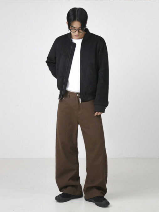 Cotton Retro Brown Straight-leg mens pant