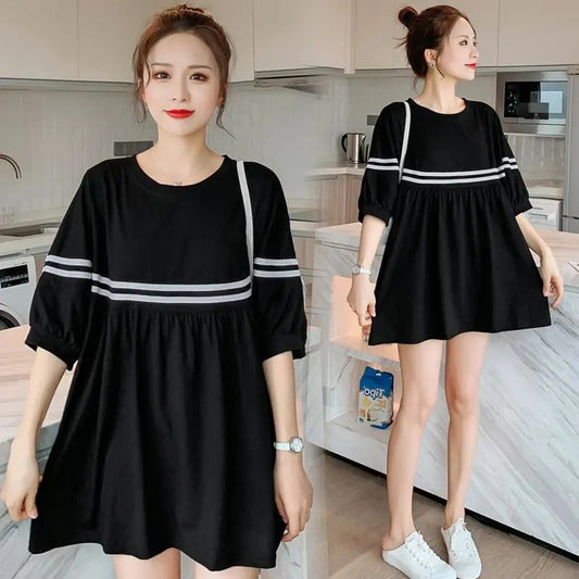 Summer Mid-length Loose Belly Short-sleeved T-shirt Skirt