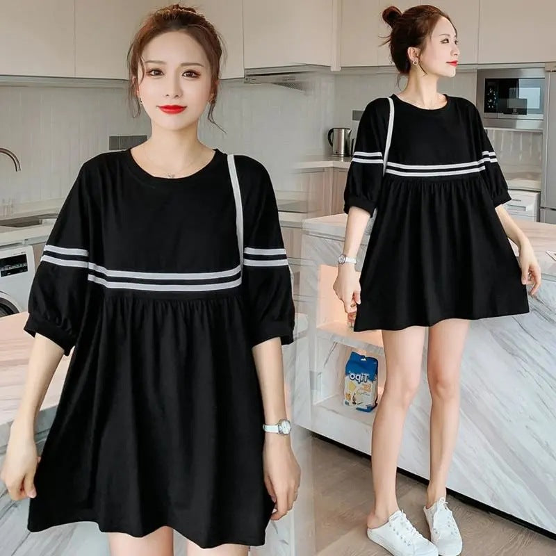 Summer Mid-length Loose Belly Short-sleeved T-shirt Skirt