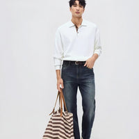 Mens Relaxed-fit Solid-color Casual Long-sleeve Shirt
