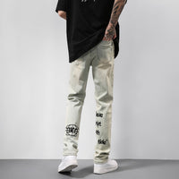 Distressed Yellow Mud Print Jeans