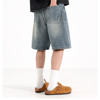 All-match Loose Straight Sports Shorts Washed Overalls Denim Shorts