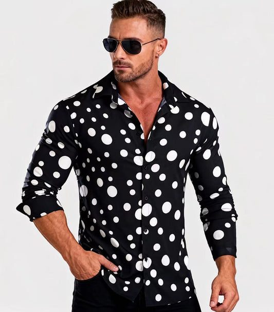 New Polka Dot Print Casual And Versatile Long-sleeved Shirt For Men