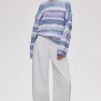 Gradient Striped Round Neck Loose-fitting Drop Shoulder Knit Sweater