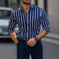 Striped Printed Casual Four-way Stretch Long Sleeve Shirt For Men