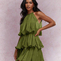 Strapless Sleeveless Sheer Dress With Ruffled Hem And Elegant Design