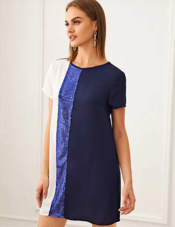 Colorblock dress with sequin detail