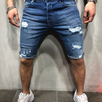 Denim shorts with slim holes and slim men's shorts