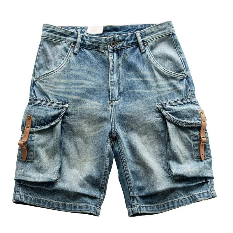 Blue Denim Shorts Men's American High Street