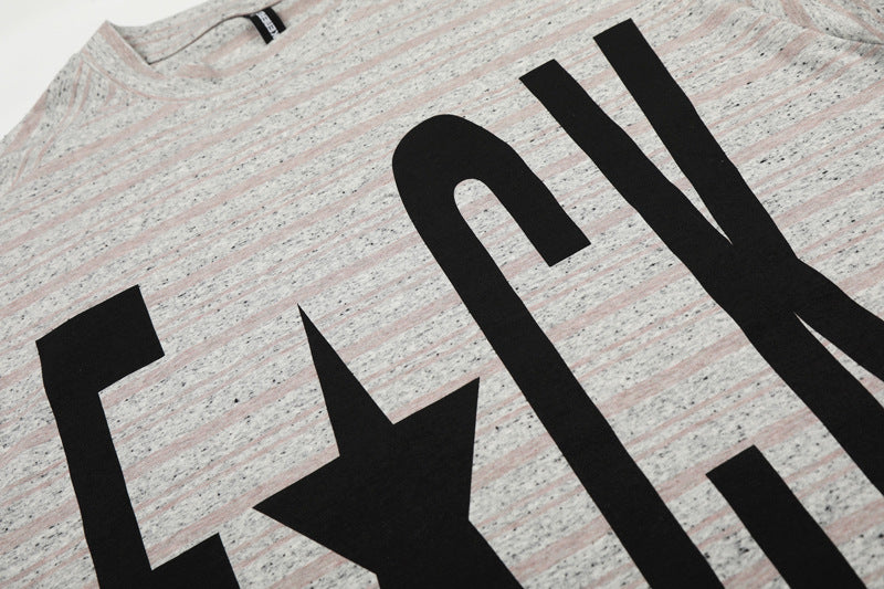Hip-hop Oversized Letter-print Relaxed-fit Long-sleeve T-shirt With Striped Top