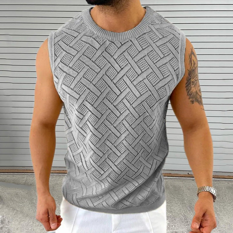 Knitted Mens Crew-Neck Sleeveless  T-shirt