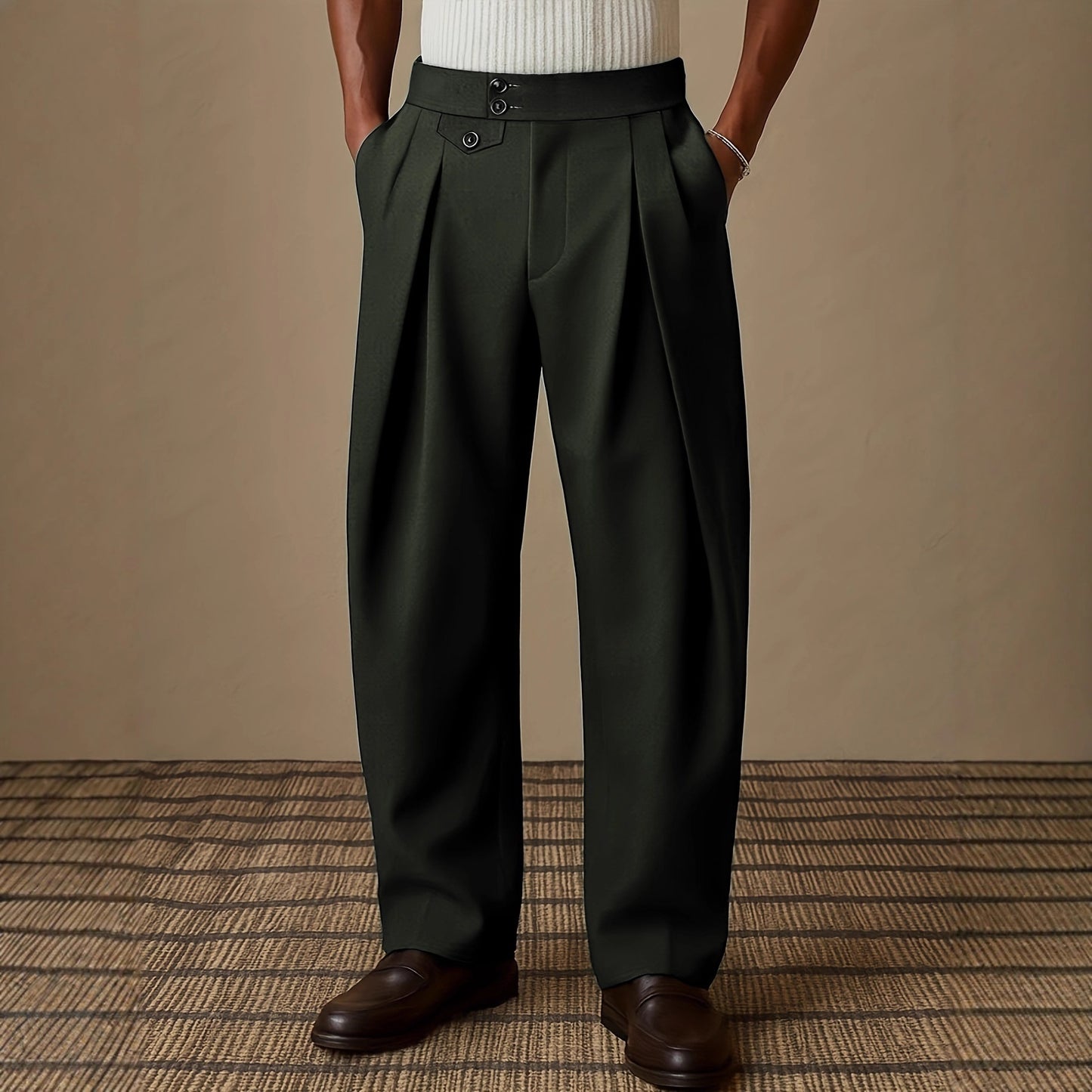 Fashionable Pocket Casual Solid-Color Dress Pants