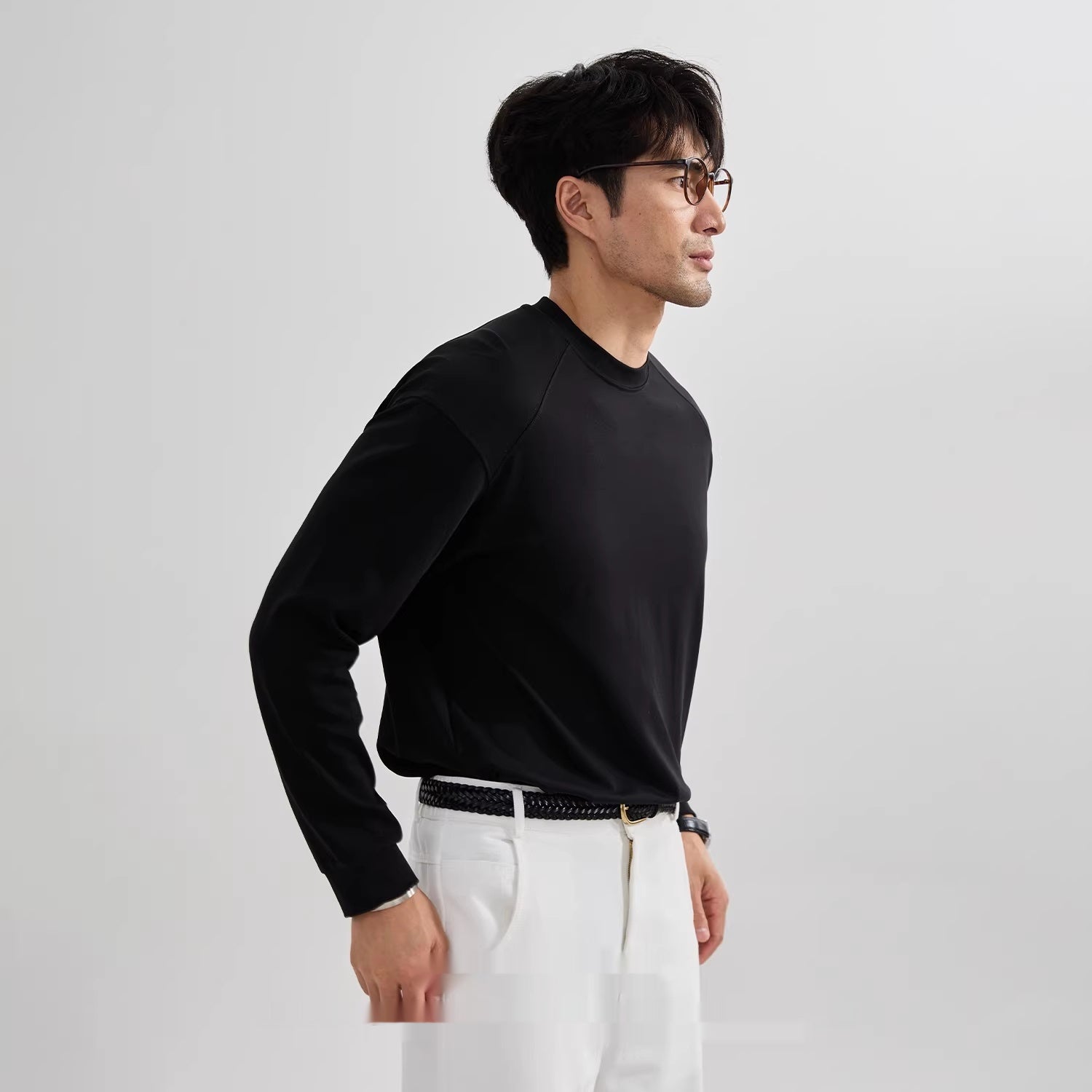 Mens Long-Sleeve  Solid-Color Raglan Sleeve T-shirt