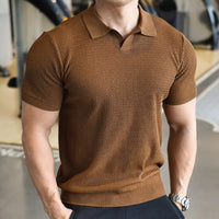 Men's Casual Knitted Polo Shirt With Short Sleeves And A Turn-down Collar