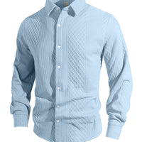 Knitted Floral Single-breasted Casual Sport Business Men's Lapel Long Sleeve Shirt