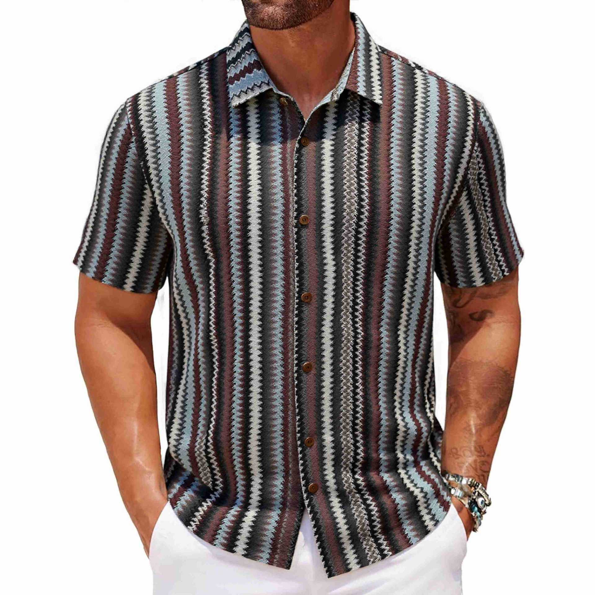 Summer New Men's Ethnic Style Striped Shirt