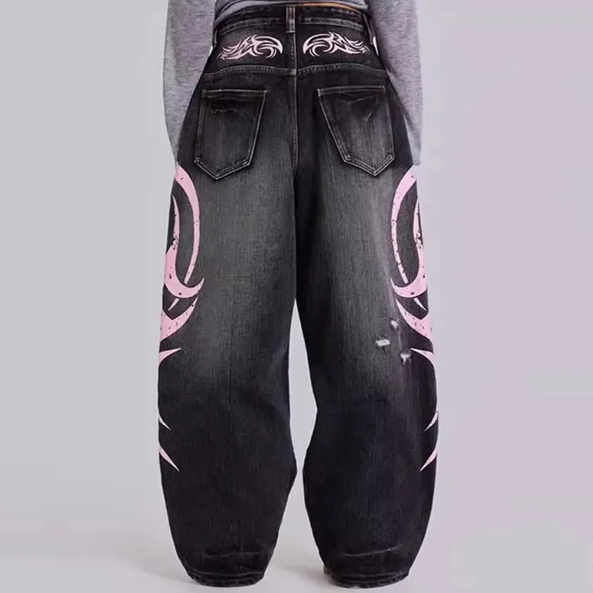 Womens Distressed Relaxed-Fit Denim Jeans