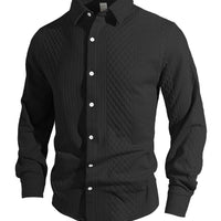 Knitted Floral Single-breasted Casual Sport Business Men's Lapel Long Sleeve Shirt