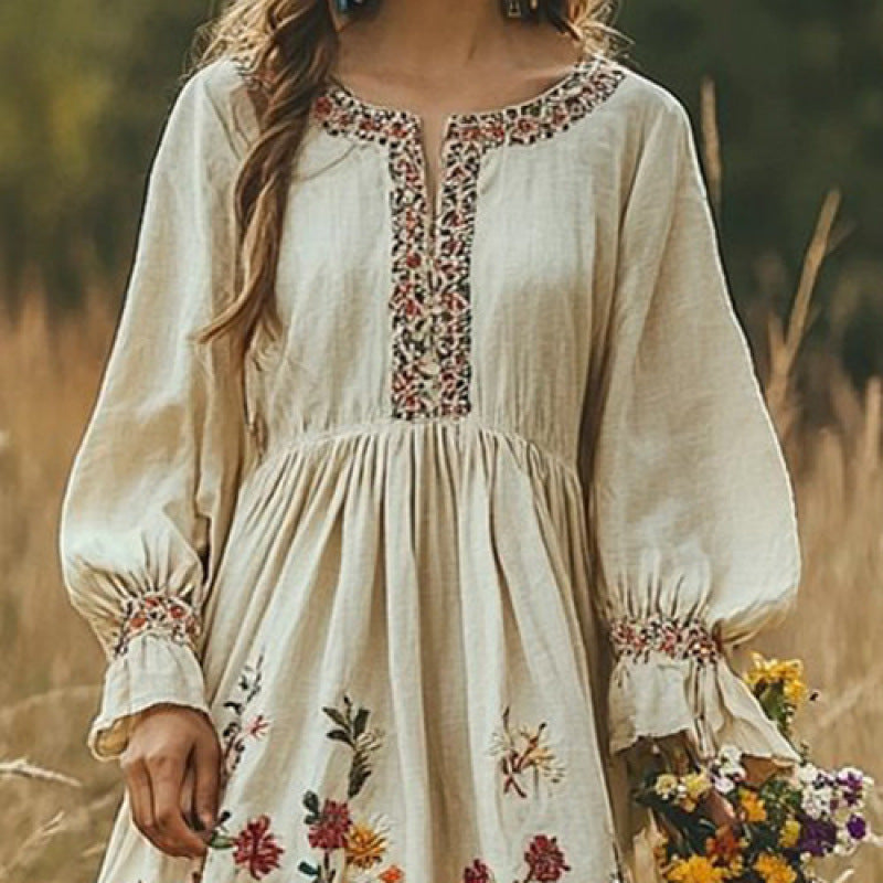 Women's Bohemian Retro Long-Sleeve Maxi Dress