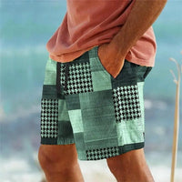 Men's Hawaiian 3D Plaid Print Beach Shorts