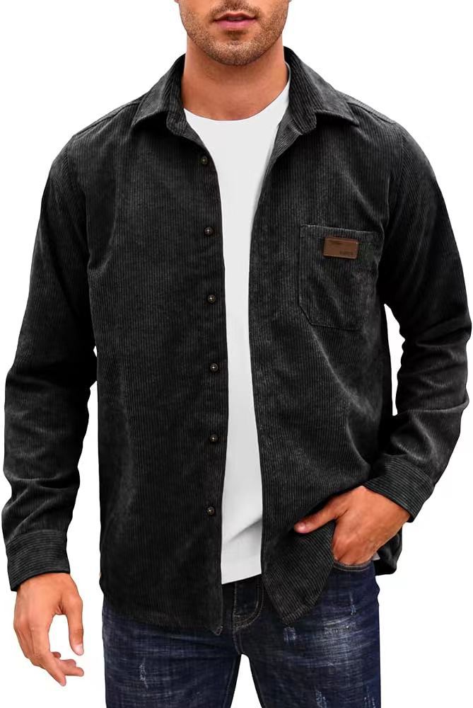 Lapel Corduroy Long-Sleeve Cardigan