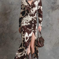 Digital-print Cardigan Long-sleeve Button-down Irregular-length Dress