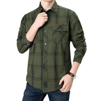 Long Sleeve Shirt Men's Plus Size Loose Cargo Cotton Shirt