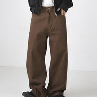 Cotton Retro Brown Straight-leg mens pant