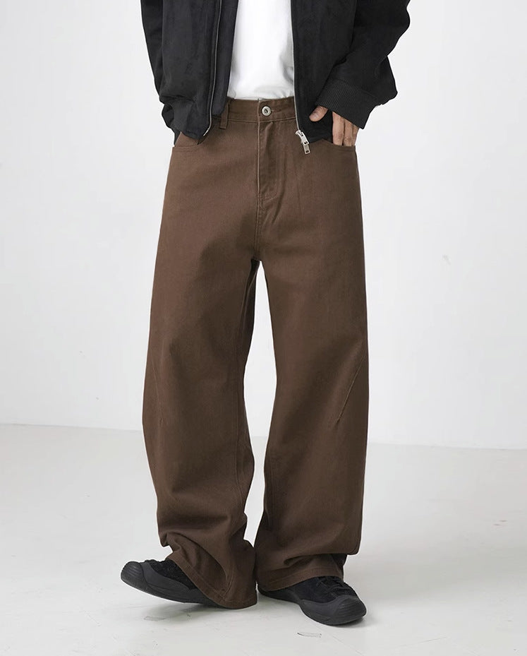 Cotton Retro Brown Straight-leg mens pant
