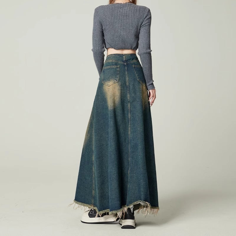 Vintage Distressed Denim Skirt
