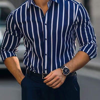 Striped Printed Casual Four-way Stretch Long Sleeve Shirt For Men