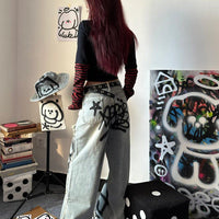 Women's Retro Y2g Graffiti Loose Jeans